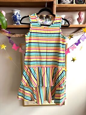 Hanna Andersson Rainbow Stripe Sleeveless Peplum Dress size kids 160/14-16
